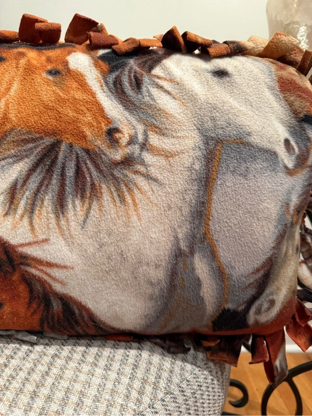 Fleece Horse Print Accent Pillow - Brown & White Horses